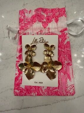 Lilly Pulitzer Gold Floral Drop Statement Earrings
